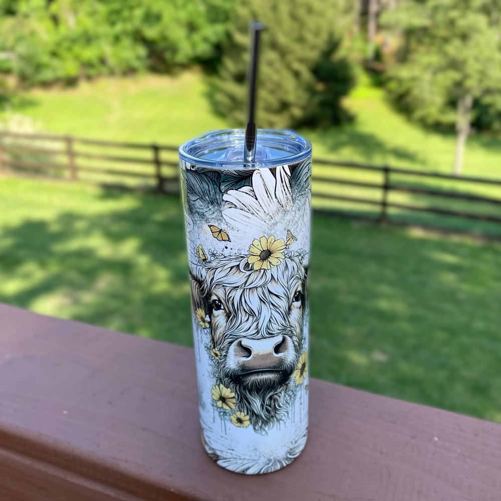 20 Oz Skinny Straight Tumbler - Cow Design